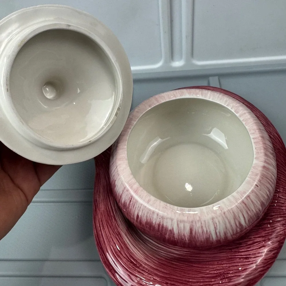 VTG Fitz and Floyd Essentials Red Onion Lidded Bowl with Plate Purple Ceramic
